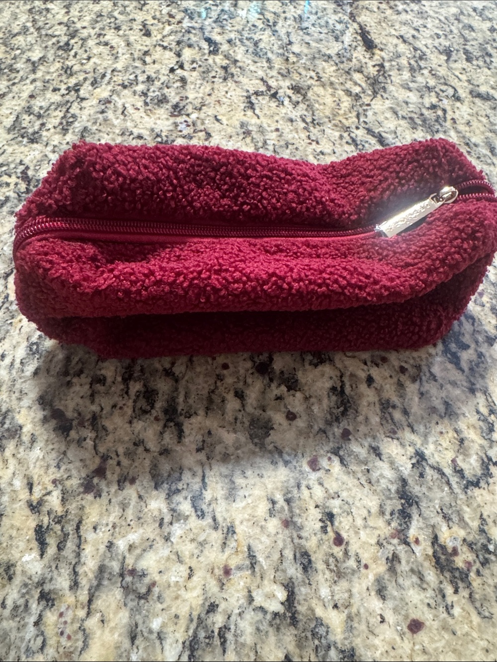 Sephora Burgundy Sherpa Zip Cosmetic Pouch
